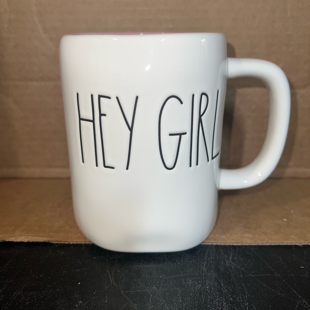 Rae Dunn Cream Mug with Black 'Hey Girl' Text